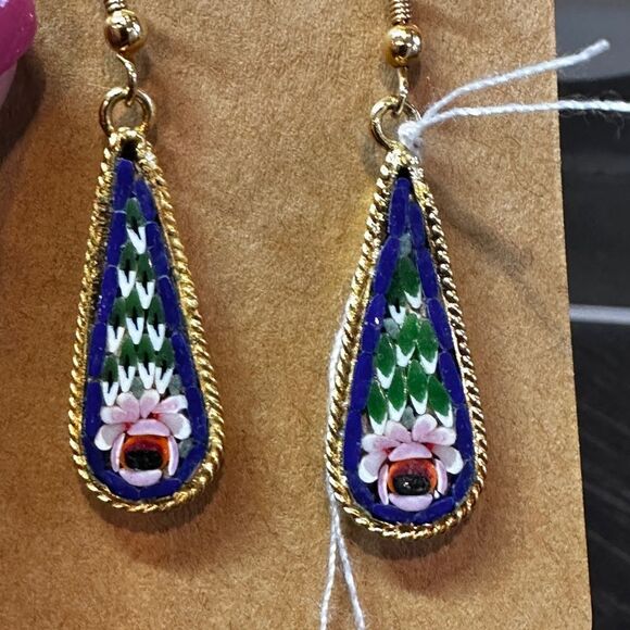 Stunning Italian Florentine micro mosaic dangle/drop earrings! - Picture 7 of 15